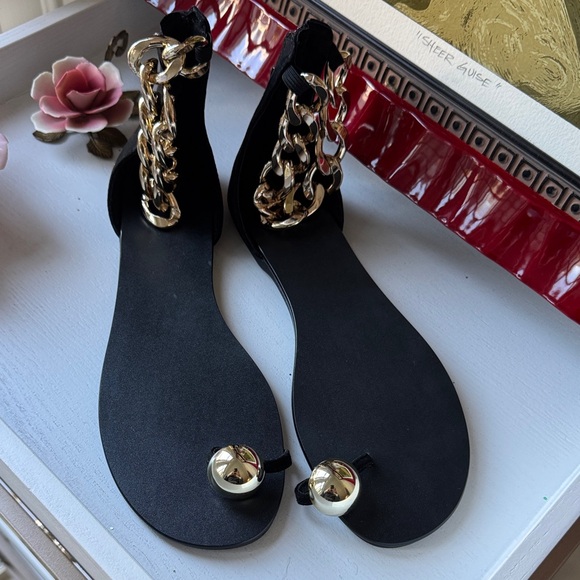 INC International Concepts Shoes - INC International Concepts Black Sandals with Gold Accents